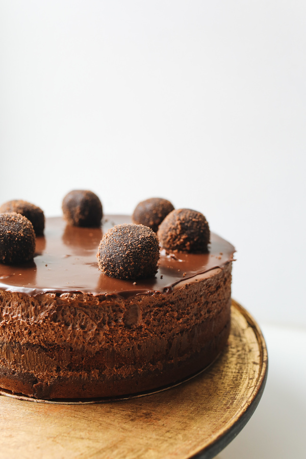 Photo Of Chocolate Cake On Wooden Plate